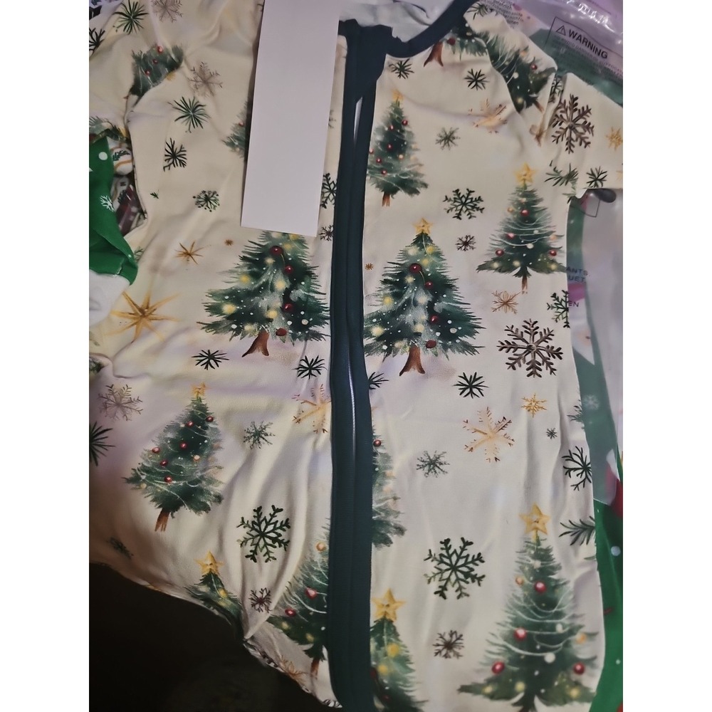 Bamboo Zippy Double Zipper Trees Off White, Green 9 To 12 Months